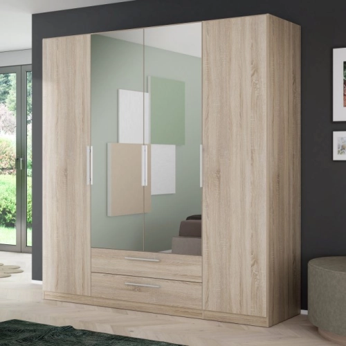 Szafa z lustrem i szufladami 200 cm Dąb Sonoma